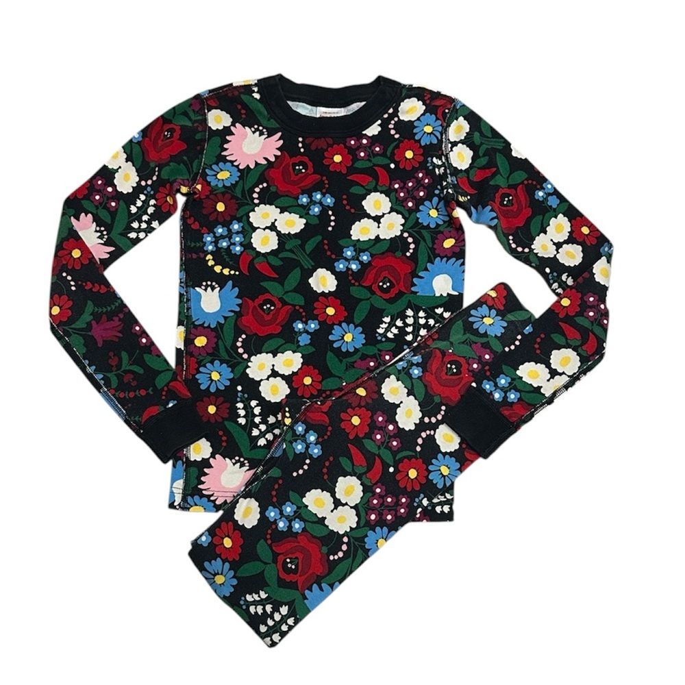Hanna Andersson Festive Flowers Long John PJ Pajama Set Size 140 US 10